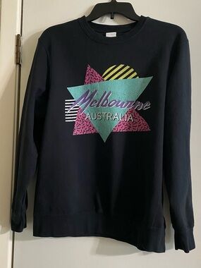 Melbourne Australia Graphic Crewneck Sweatshirt - Black with Teal & Pink